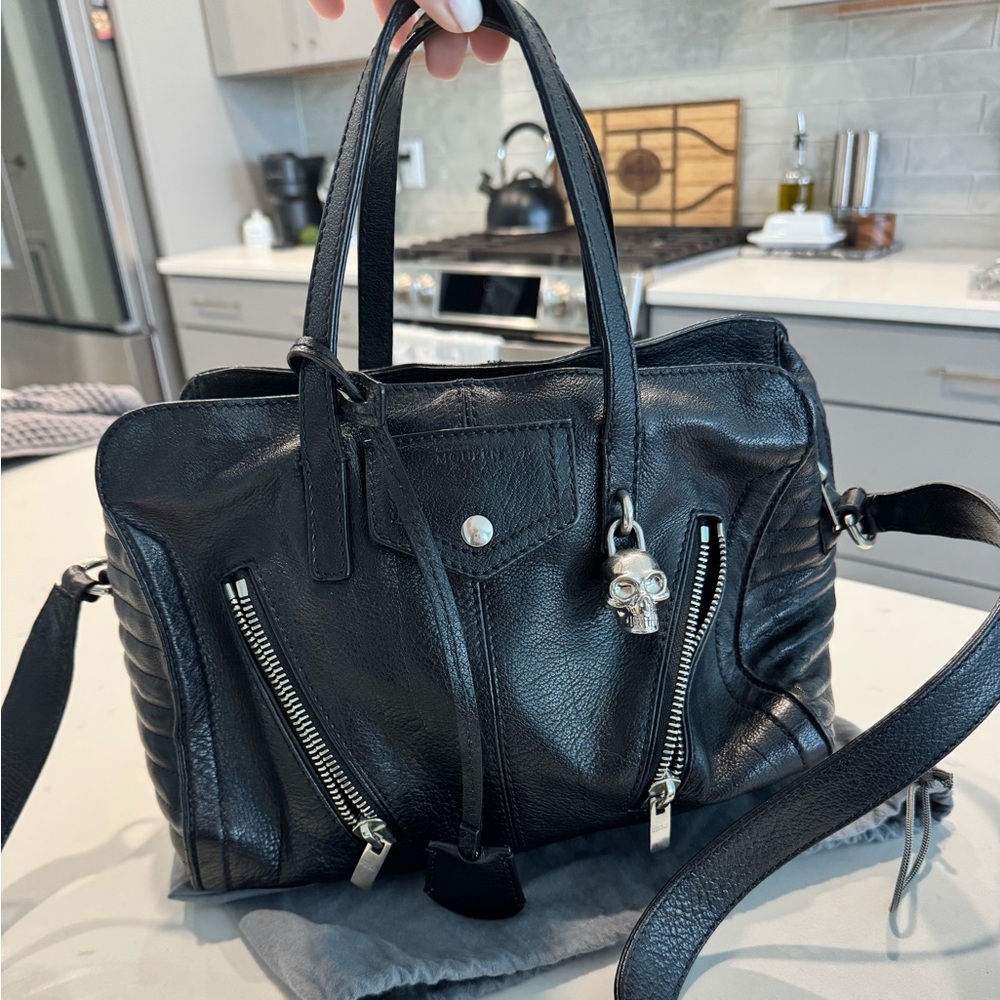 Alexander McQueen Leather Skull Padlock Biker Bag